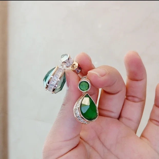 Boucles d’Oreilles Luxe Femme – Jade Péridot & Micro-incrustation CZ Violet