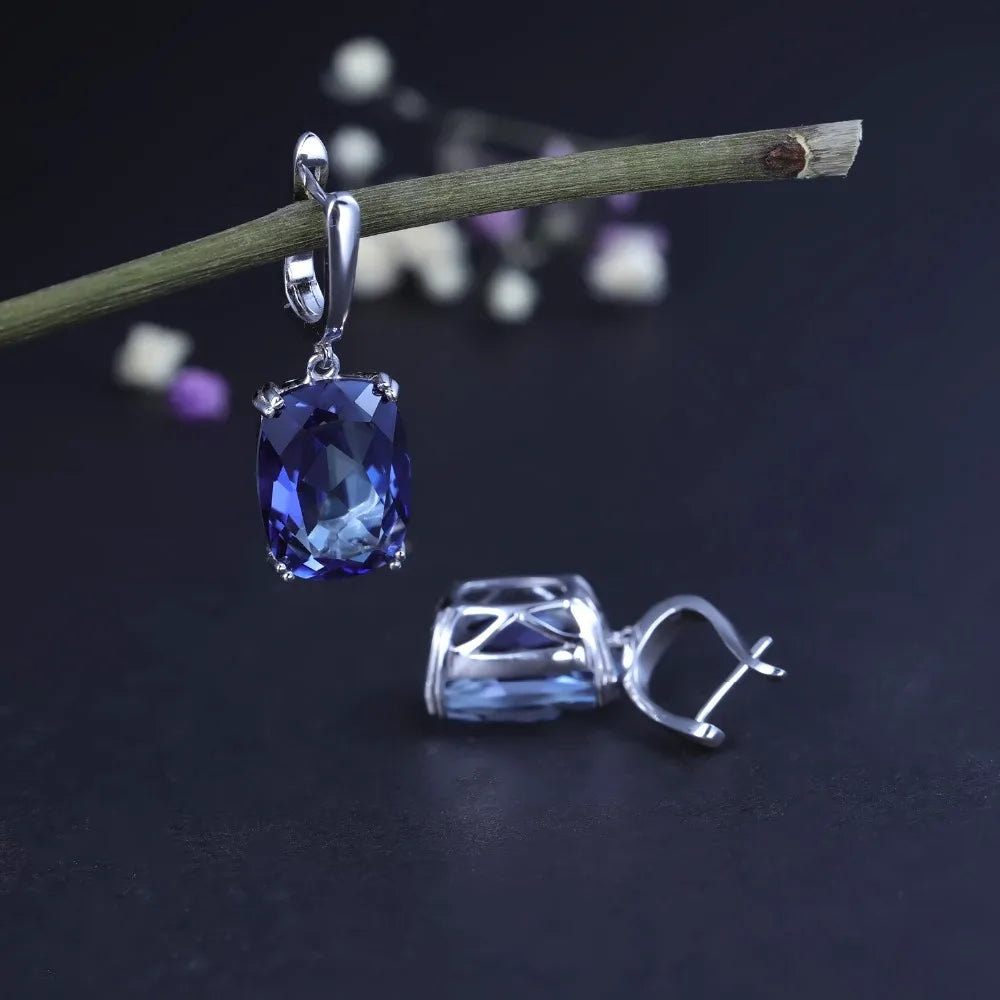 Boucles d’Oreilles Luxe Femme – Argent 925, Iolite Naturelle & Quartz Bleu Mystique