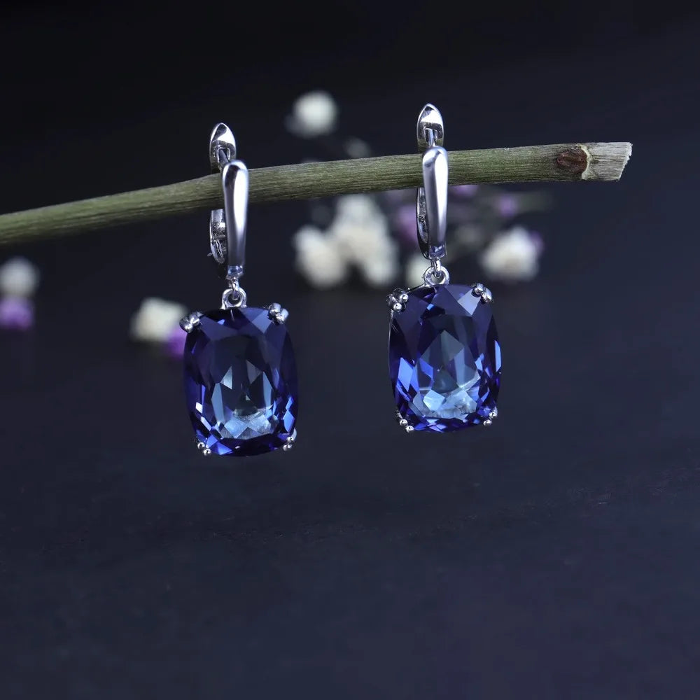 Boucles d’Oreilles Luxe Femme – Argent 925, Iolite Naturelle & Quartz Bleu Mystique