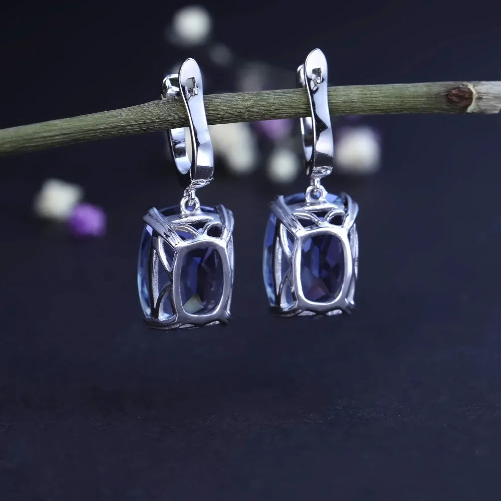 Boucles d’Oreilles Luxe Femme – Argent 925, Iolite Naturelle & Quartz Bleu Mystique