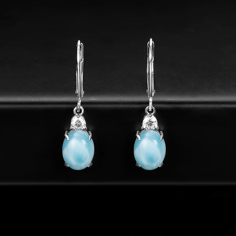 Boucles d’Oreilles Luxe Femme – Argent Sterling 925 & Larimar Naturel