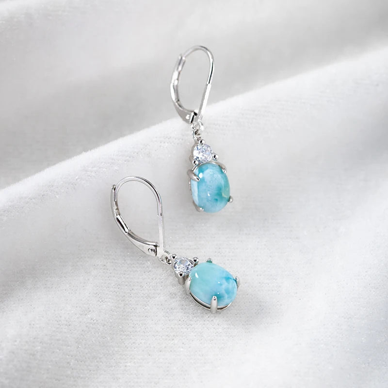 Boucles d’Oreilles Luxe Femme – Argent Sterling 925 & Larimar Naturel