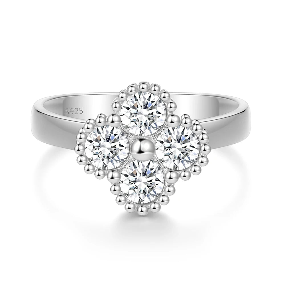 Bague Luxe Femme – Argent 925 & Moissanite 1.2CT Trèfle Porte-Bonheur