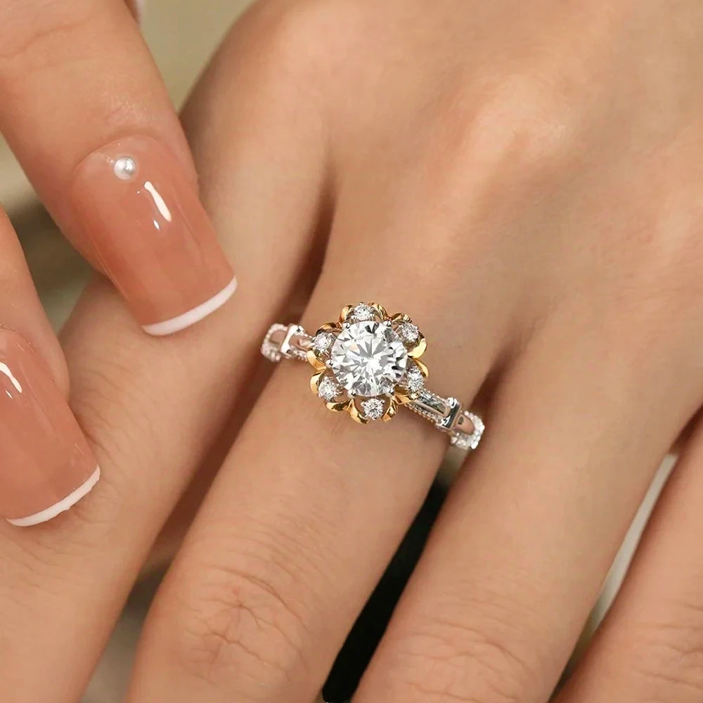 Bague Luxe Femme – Argent 925 & Moissanite 1CT Lab Diamond Fleur