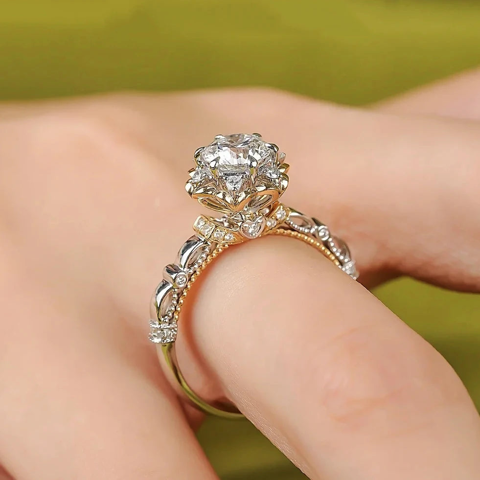 Bague Luxe Femme – Argent 925 & Moissanite 1CT Lab Diamond Fleur