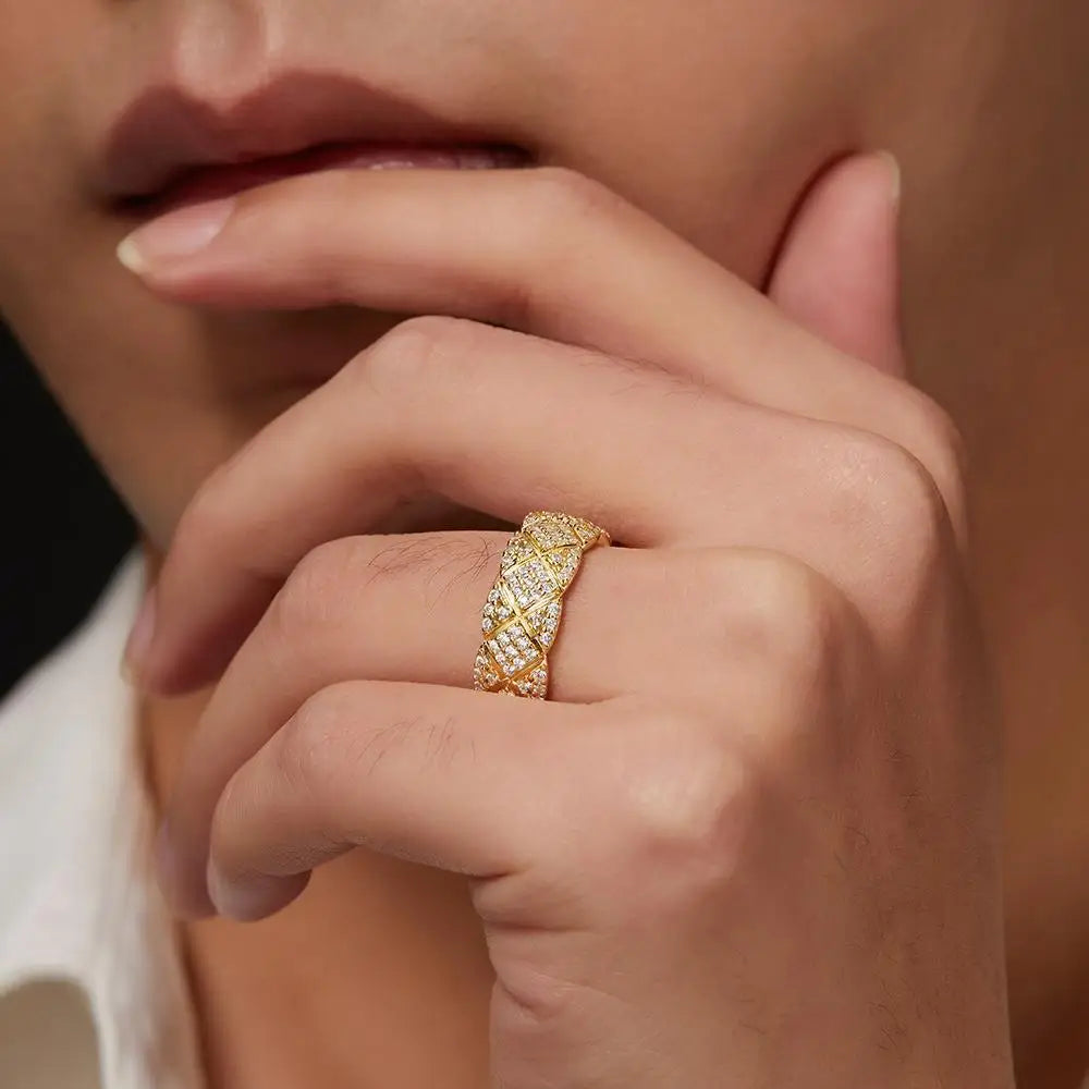 Bague Luxe Femme – Argent 925, Plaqué Or 18K & Moissanite Lab Diamond Certifiée GRA