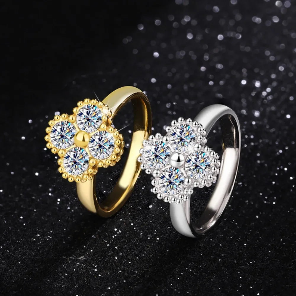 Bague Luxe Femme – Argent 925 & Moissanite 1.2CT Trèfle Porte-Bonheur