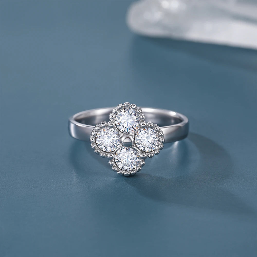 Bague Luxe Femme – Argent 925 & Moissanite 1.2CT Trèfle Porte-Bonheur