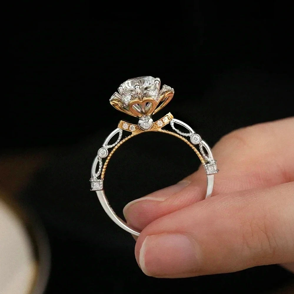 Bague Luxe Femme – Argent 925 & Moissanite 1CT Lab Diamond Fleur