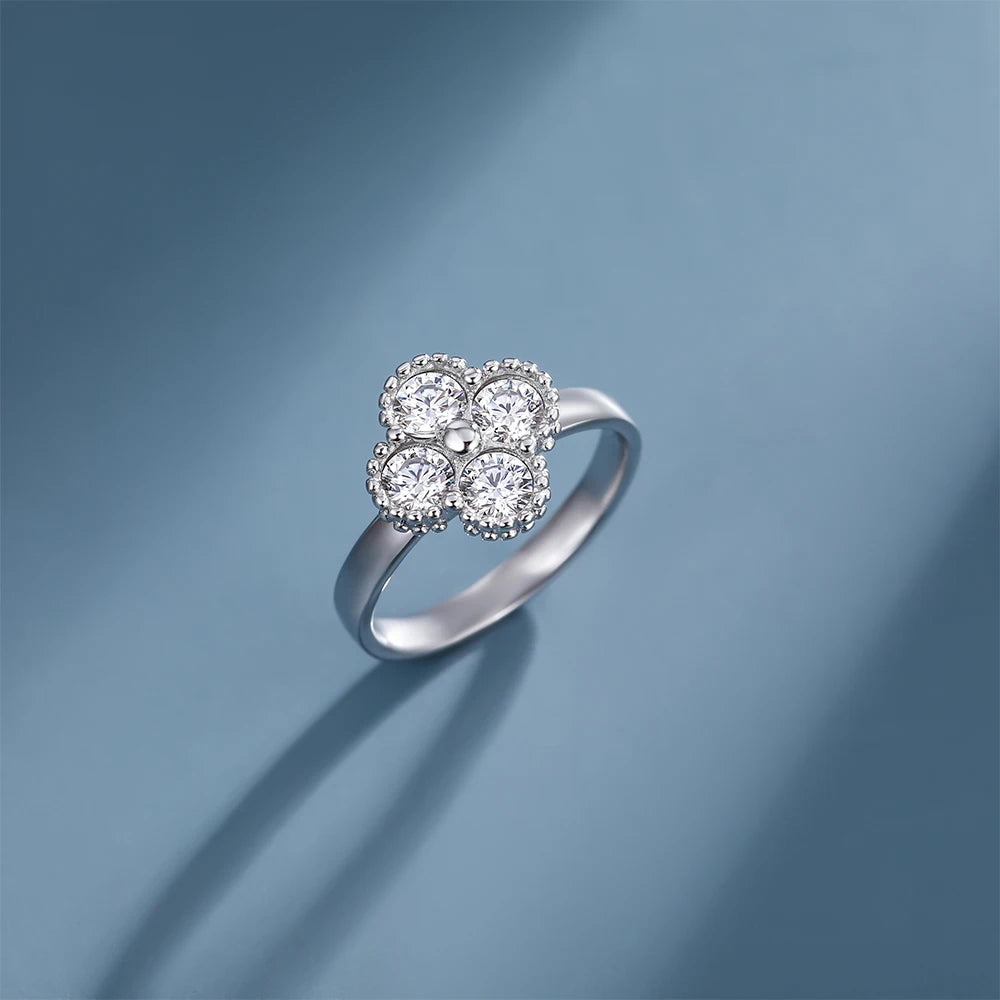 Bague Luxe Femme – Argent 925 & Moissanite 1.2CT Trèfle Porte-Bonheur