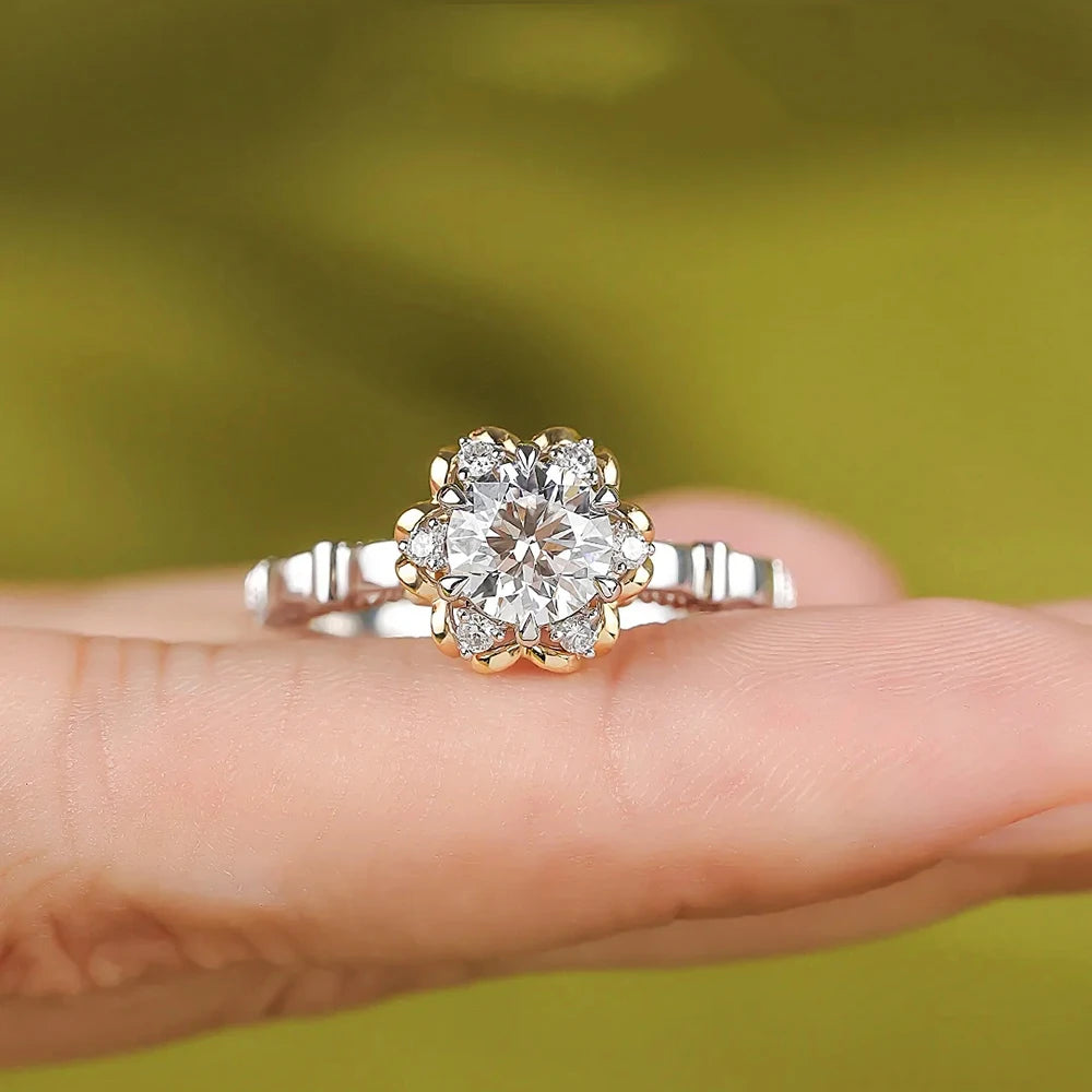 Bague Luxe Femme – Argent 925 & Moissanite 1CT Lab Diamond Fleur
