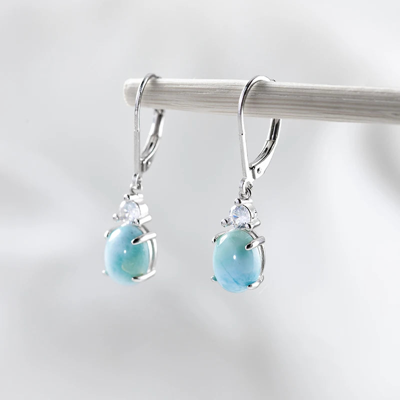 Boucles d’Oreilles Luxe Femme – Argent Sterling 925 & Larimar Naturel