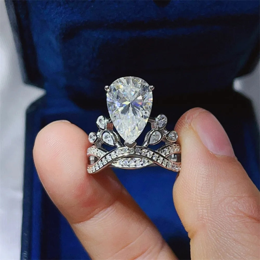 Bague Luxe Femme – Argent 925 & Moissanite Pear Cut 4–5CT Certifiée