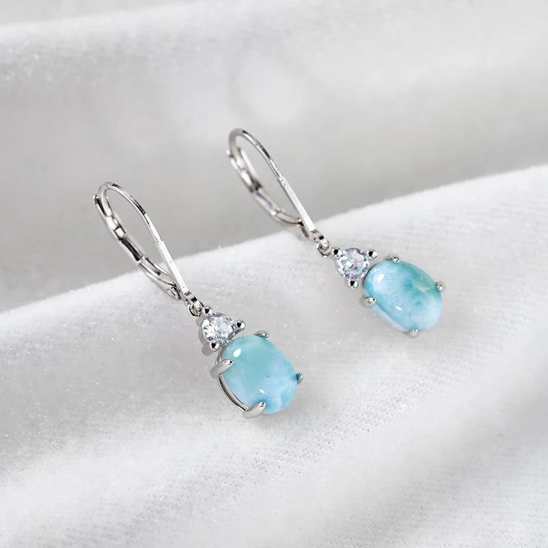 Boucles d’Oreilles Luxe Femme – Argent Sterling 925 & Larimar Naturel