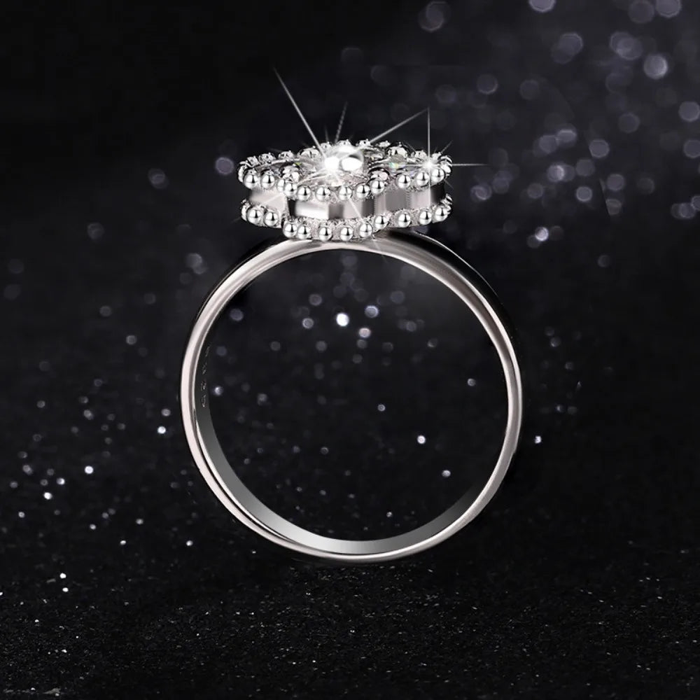 Bague Luxe Femme – Argent 925 & Moissanite 1.2CT Trèfle Porte-Bonheur