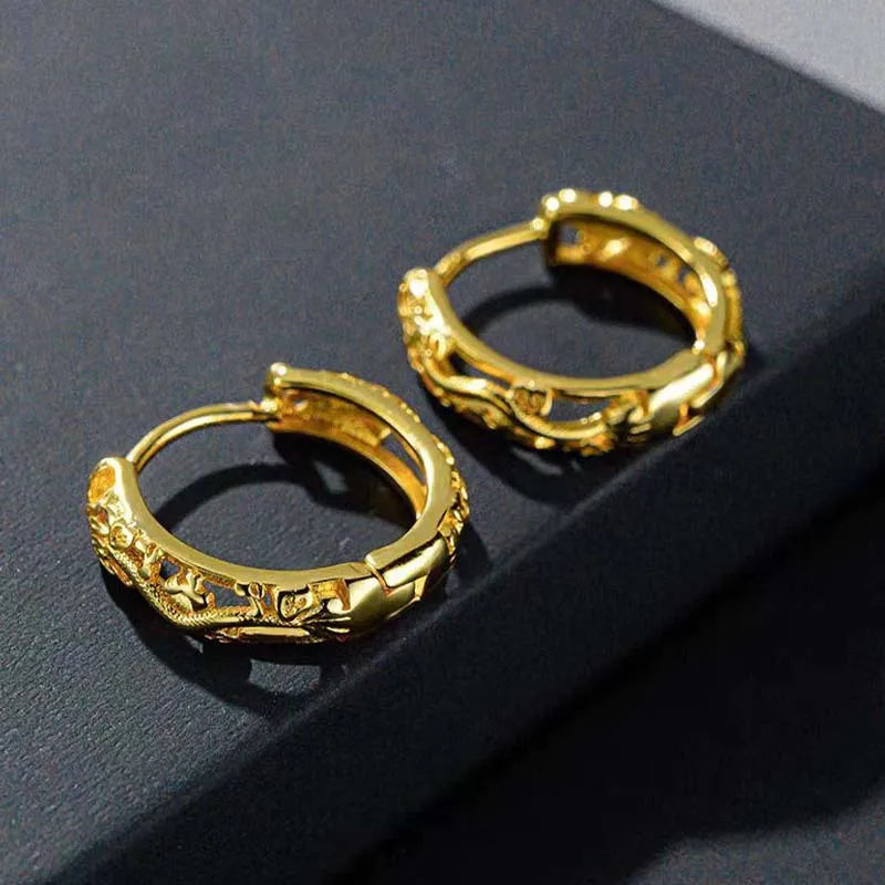 Boucles d’Oreilles Luxe Femme – Or 24K Véritable & Dragon